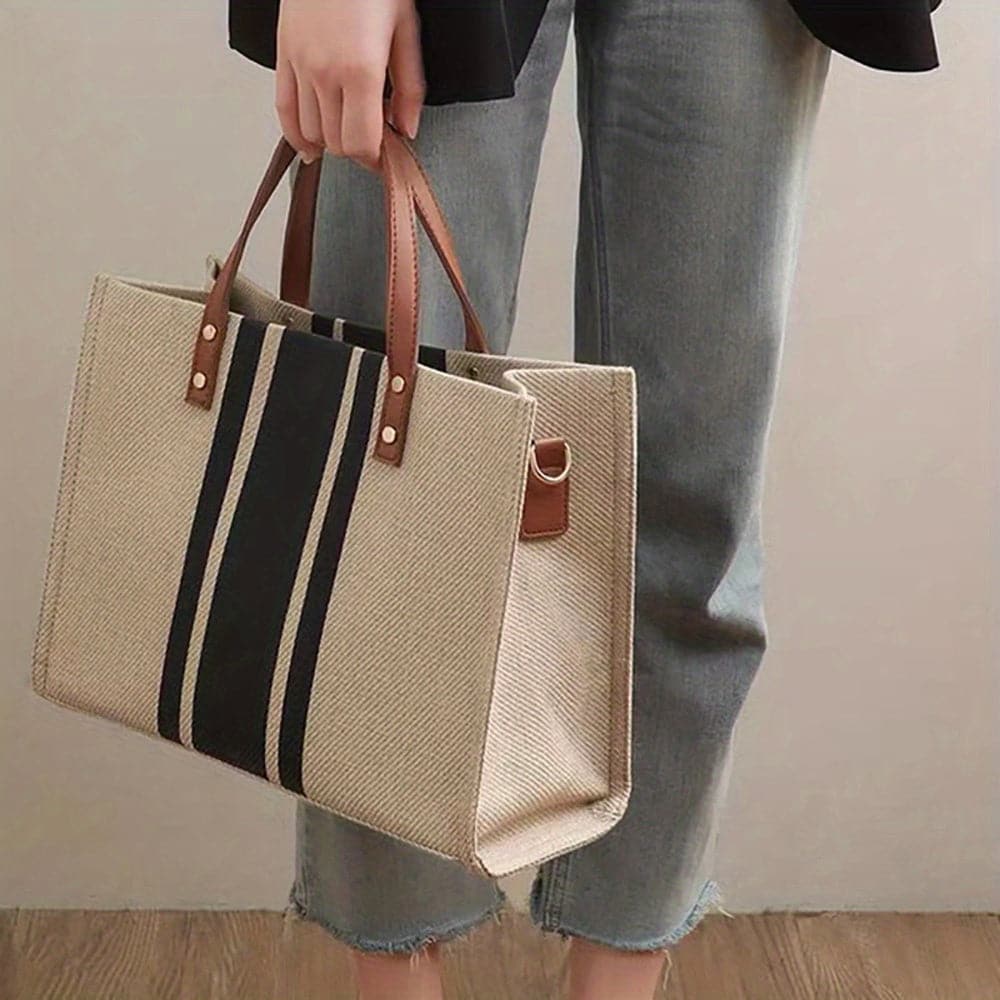 Elegant Striped Canvas Tote: Convertible Strap