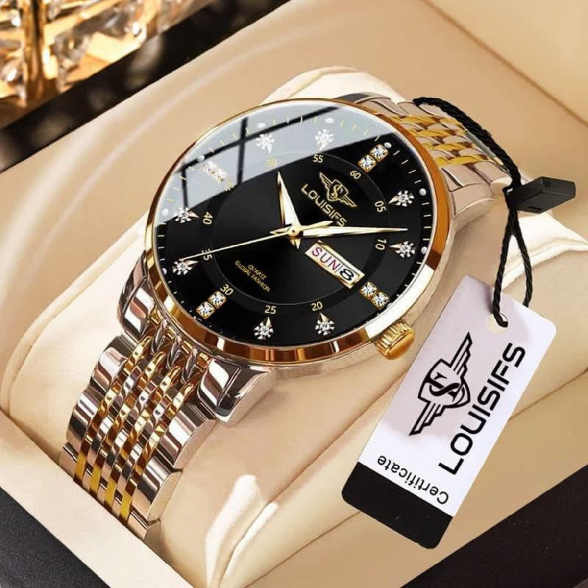 LOUISIFS Men’s Waterproof Watch – Dual Calendar, Luminous Dial