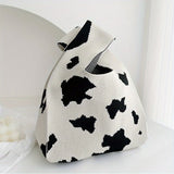 Stylish Black & White Heart Knitted Hobo Bag