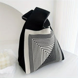 Stylish Black & White Heart Knitted Hobo Bag