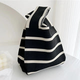 Stylish Black & White Heart Knitted Hobo Bag