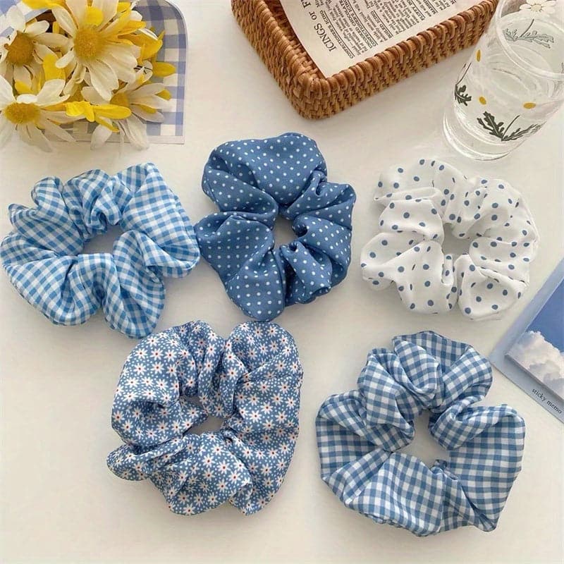 5-Piece Hair Ties Set – Elegant Floral & Polka Dot Designs