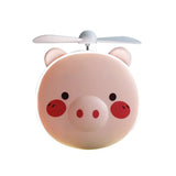 Piggy Beauty Mirror with Beauty Light, Handheld Mini USB Fan, Cute Hand-Cranked Portable Gift