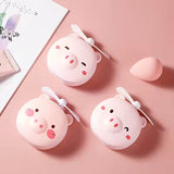 Piggy Beauty Mirror with Beauty Light, Handheld Mini USB Fan, Cute Hand-Cranked Portable Gift