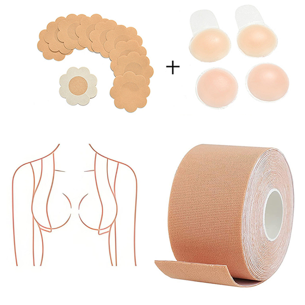 Boobtape Stretch Cloth Seamless Lifting Breast Patch Waterproof Silicone Breast Patch Set