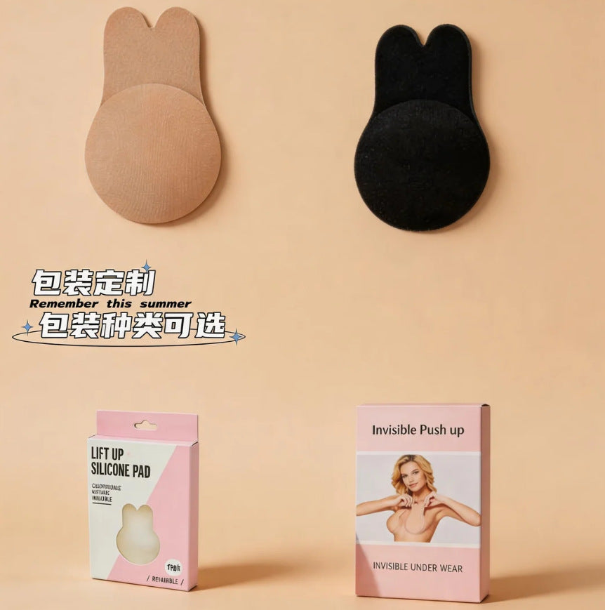 Rabbit Ear Bra Pads Strapless Self-Adhesive Silicone Invisible Bra Bunny Nipple Covers Push-Up Bra Pads Low-Cut Bust Enhancement