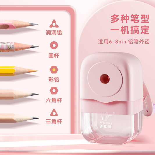 Macaron Color Pencil Sharpener for Primary School Students, Hand-Cranked Pencil Sharpener, Free Same-Color Sticker Pencil Sharpener