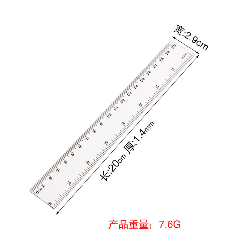 Amazon's Popular Dual-Scale Ruler Stationery 15/20/30cm Transparent Plastic Ruler for Elementary School Students Wholesale Customization