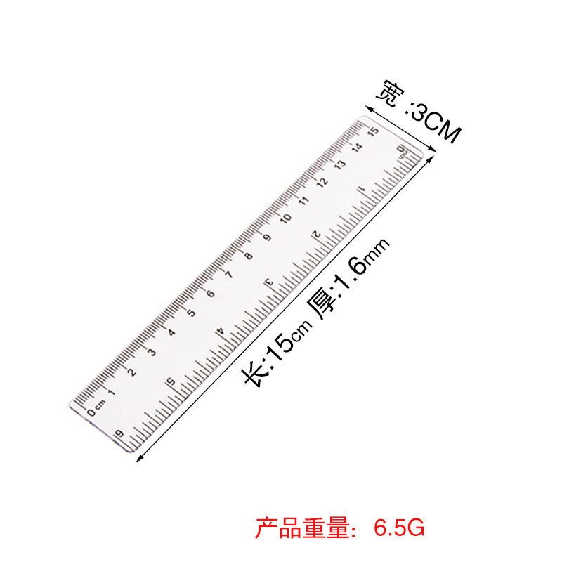 Amazon's Popular Dual-Scale Ruler Stationery 15/20/30cm Transparent Plastic Ruler for Elementary School Students Wholesale Customization