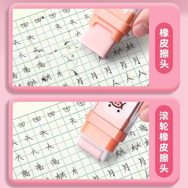Morning Light Rolling Eraser with Cute Animal Shapes, Dual-Head Eraser, Two-In-One Erasing and Debris Collection, Clean Eraser for Students