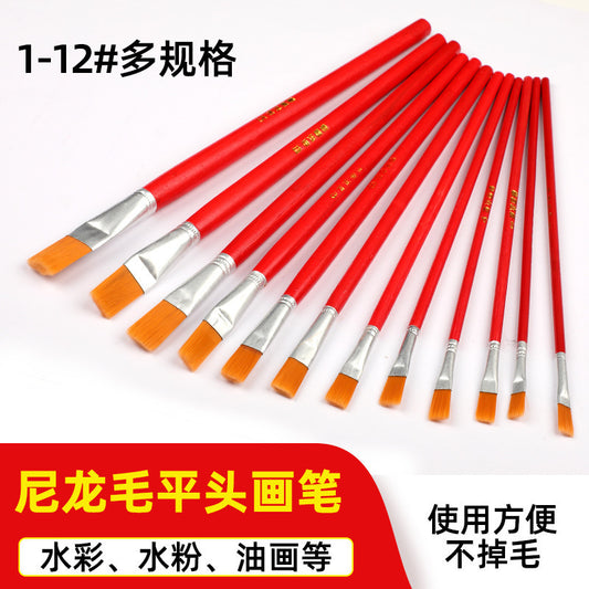 Nylon Hair Oil Painting Brushes, Red Handle Brushes, Watercolor Gouache Brushes, Industrial Children's Painting Brushes, Wholesale