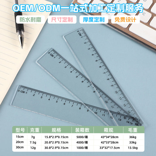 Amazon's Popular Dual-Scale Ruler Stationery 15/20/30cm Transparent Plastic Ruler for Elementary School Students Wholesale Customization