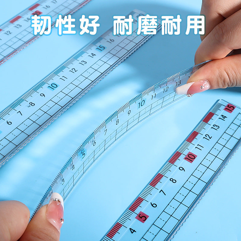 Learn to thicken scale ruler ruler 20cm with wavy line 15cm transparent myopia ruler wholesale for primary school students
