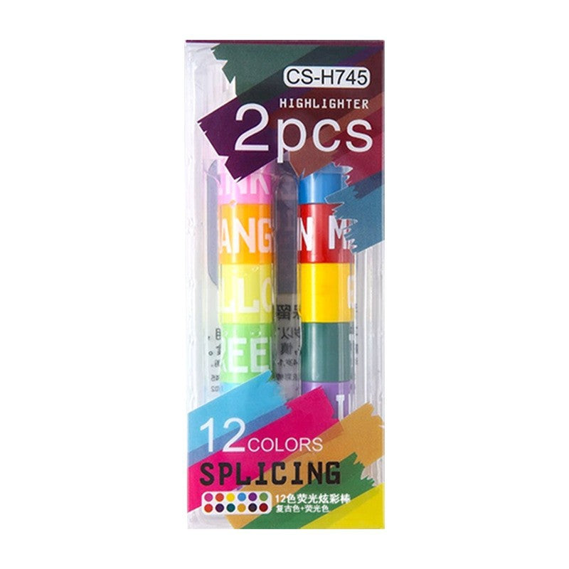 Timeout Solid Highlighter Cute Creative Multi-Color Pen Retro Graffiti Pen 12-Color Splicing Key Line Marking Pen