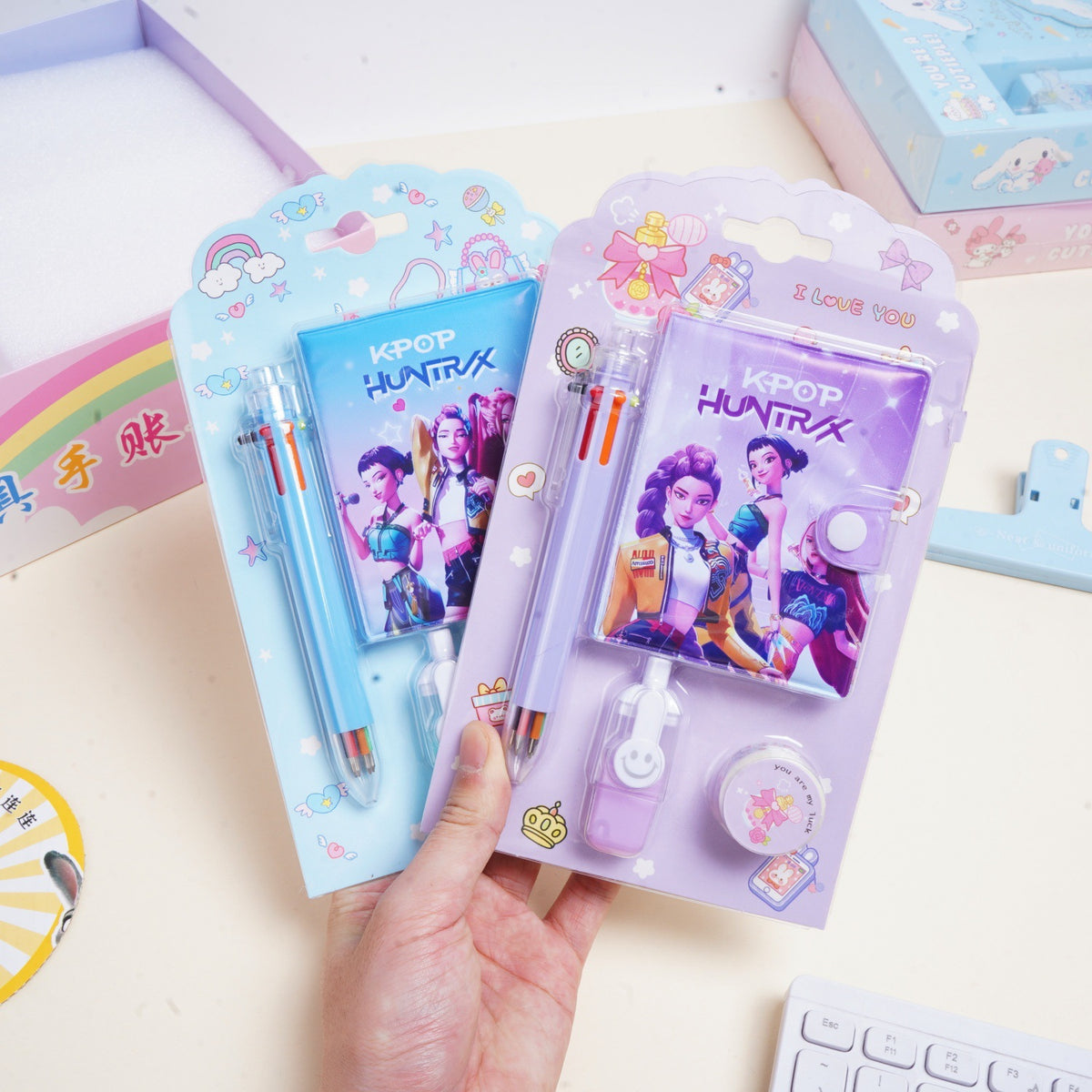 Hot-Selling Demon Slayer Girl Group Mini Ballpoint Pen Journal Set Creative Highlighter and Washi Tape Combo Stationery Set