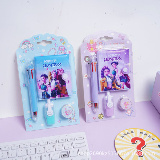 Hot-Selling Demon Slayer Girl Group Mini Ballpoint Pen Journal Set Creative Highlighter and Washi Tape Combo Stationery Set