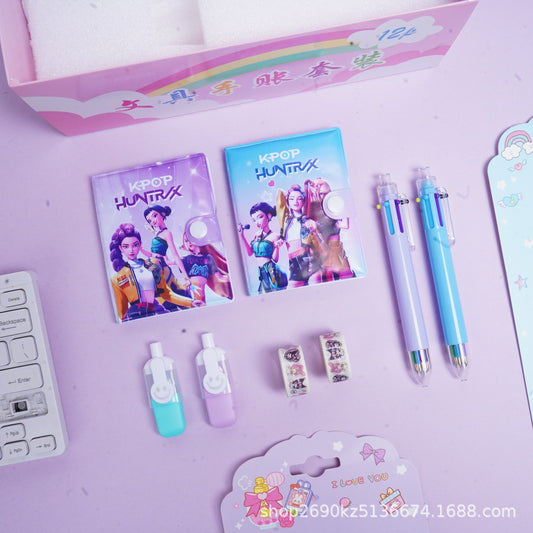 Hot-Selling Demon Slayer Girl Group Mini Ballpoint Pen Journal Set Creative Highlighter and Washi Tape Combo Stationery Set