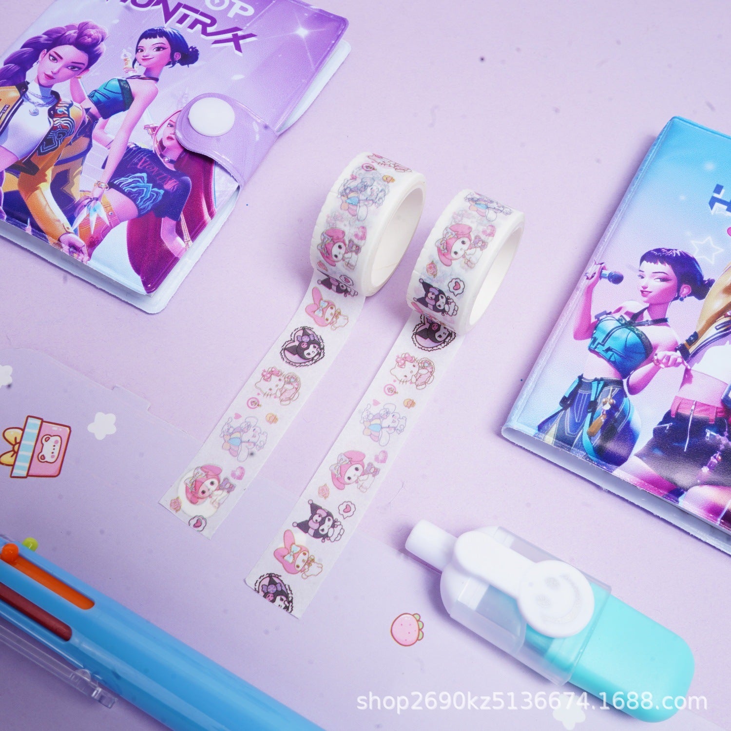 Hot-Selling Demon Slayer Girl Group Mini Ballpoint Pen Journal Set Creative Highlighter and Washi Tape Combo Stationery Set