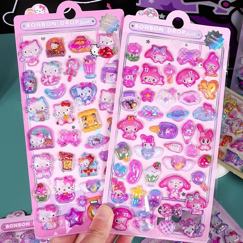 3D Stereo Embossed Luminous Stickers for Girls and Kidsren's Handbags DIY Decorations Small Patterns Cartoon Cute and Fun