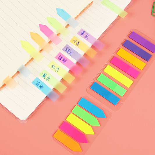 Pet Transparent Sticky Note Fluorescent Color Bar Index Sticker Student Self-Adhesive Waterproof Arrow Classification Label Sticker Wholesale