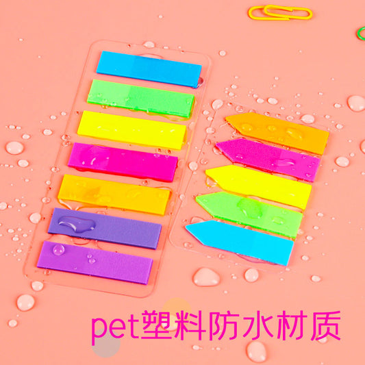 Pet Transparent Sticky Note Fluorescent Color Bar Index Sticker Student Self-Adhesive Waterproof Arrow Classification Label Sticker Wholesale