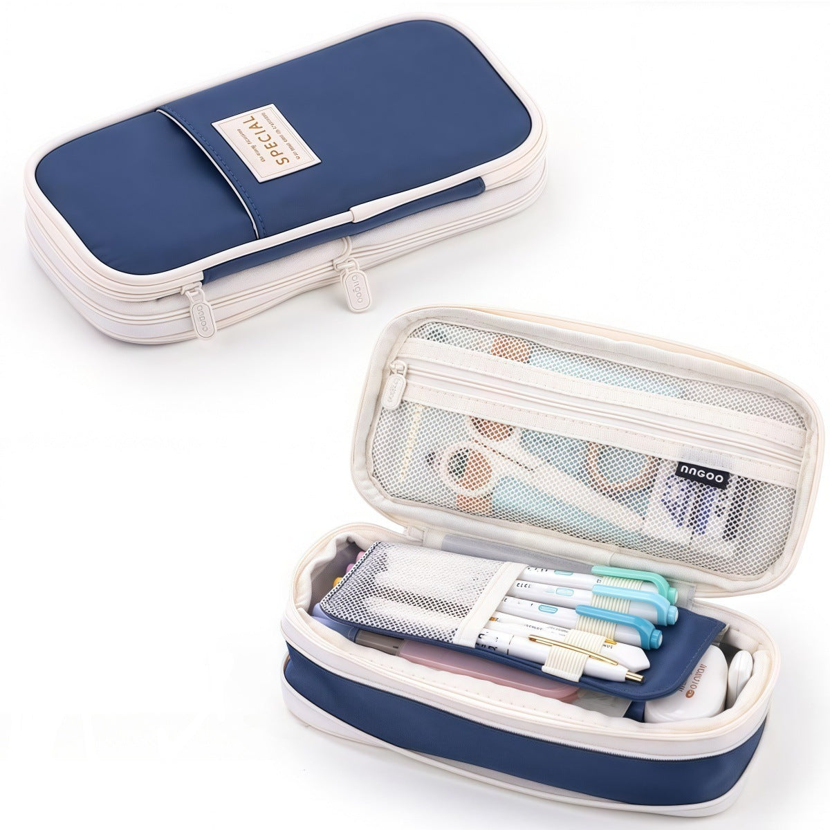 Cross-Border Retractable Kokuyo Pencil Case for Elementary School Students, Large Capacity Macaron Color-Blocking Pencil Box, High-Value Simple Stationery Box