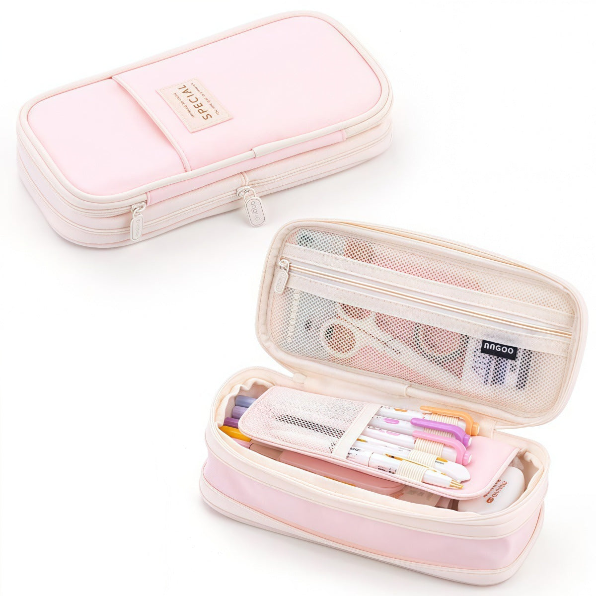Cross-Border Retractable Kokuyo Pencil Case for Elementary School Students, Large Capacity Macaron Color-Blocking Pencil Box, High-Value Simple Stationery Box