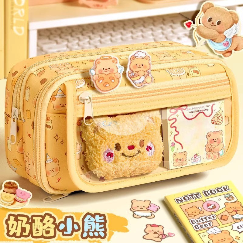 Super Popular Boys and Girls Large-Capacity Junior High School Students and Primary School Students Pencil Stationery Box Transparent Stationery Bag Ins Style Pencil Bag