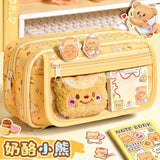 Super Popular Boys and Girls Large-Capacity Junior High School Students and Primary School Students Pencil Stationery Box Transparent Stationery Bag Ins Style Pencil Bag