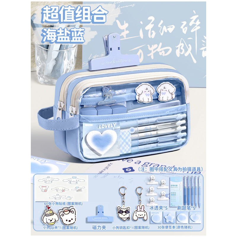 Super Popular Boys and Girls Large-Capacity Junior High School Students and Primary School Students Pencil Stationery Box Transparent Stationery Bag Ins Style Pencil Bag