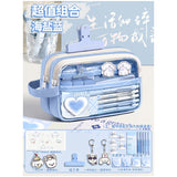 Super Popular Boys and Girls Large-Capacity Junior High School Students and Primary School Students Pencil Stationery Box Transparent Stationery Bag Ins Style Pencil Bag