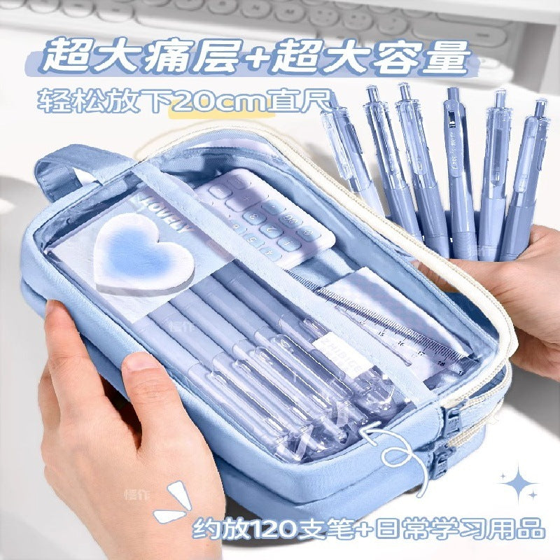 Super Popular Boys and Girls Large-Capacity Junior High School Students and Primary School Students Pencil Stationery Box Transparent Stationery Bag Ins Style Pencil Bag