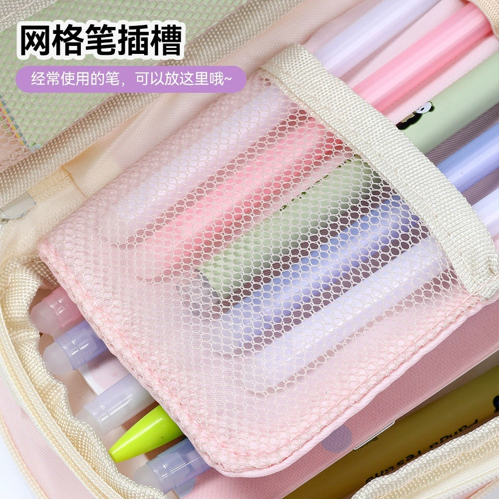 Cross-Border Retractable Kokuyo Pencil Case for Elementary School Students, Large Capacity Macaron Color-Blocking Pencil Box, High-Value Simple Stationery Box