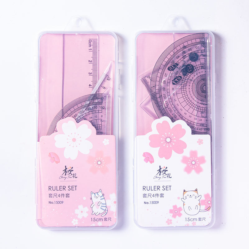 Student drawing set ruler plastic ruler triangle ruler protractor set ruler learning stationery plastic boxed set ruler