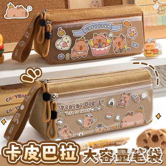Kapibala Pencil Case Large Capacity Stationery Box for Girls and Boys Stationery Bag Pencil Box Student Supplies Cute Storage