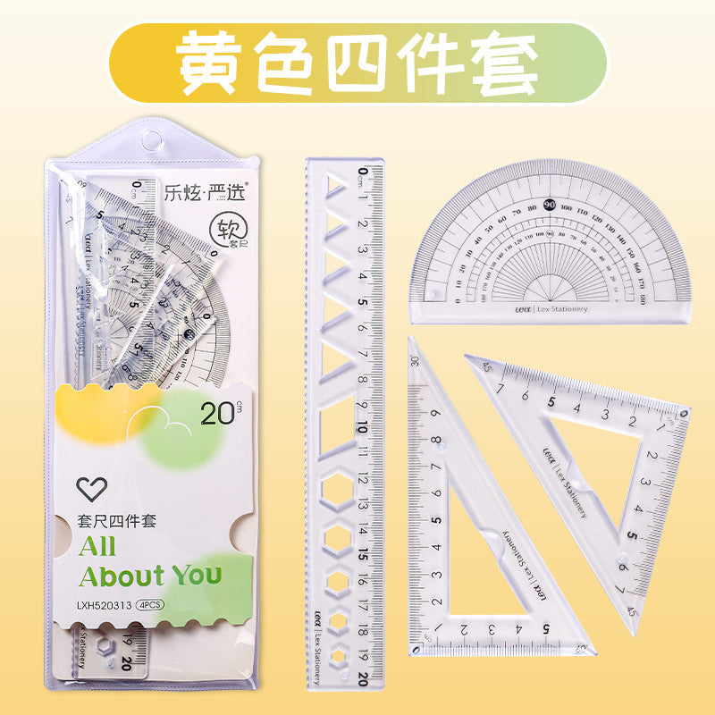 20cm Soft Ruler Four-Piece Set of Rulers for Students to Draw with Triangular Rulers and Protractors Multi-Specification Ruler Sets Wholesale