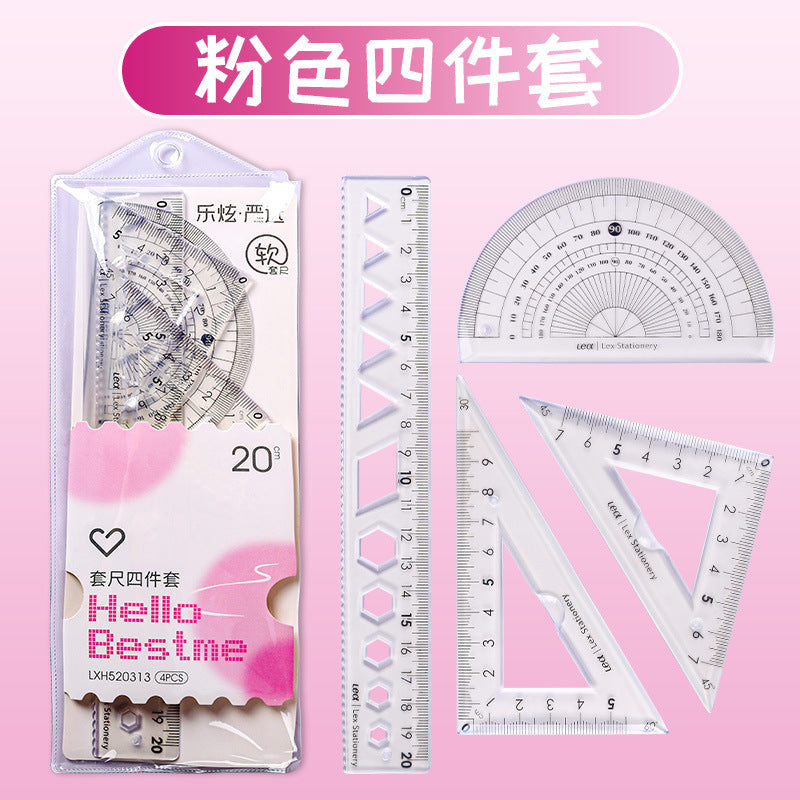 20cm Soft Ruler Four-Piece Set of Rulers for Students to Draw with Triangular Rulers and Protractors Multi-Specification Ruler Sets Wholesale
