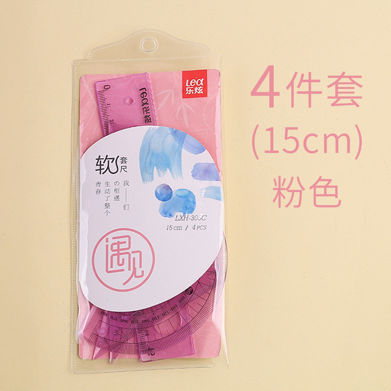 20cm Soft Ruler Four-Piece Set of Rulers for Students to Draw with Triangular Rulers and Protractors Multi-Specification Ruler Sets Wholesale