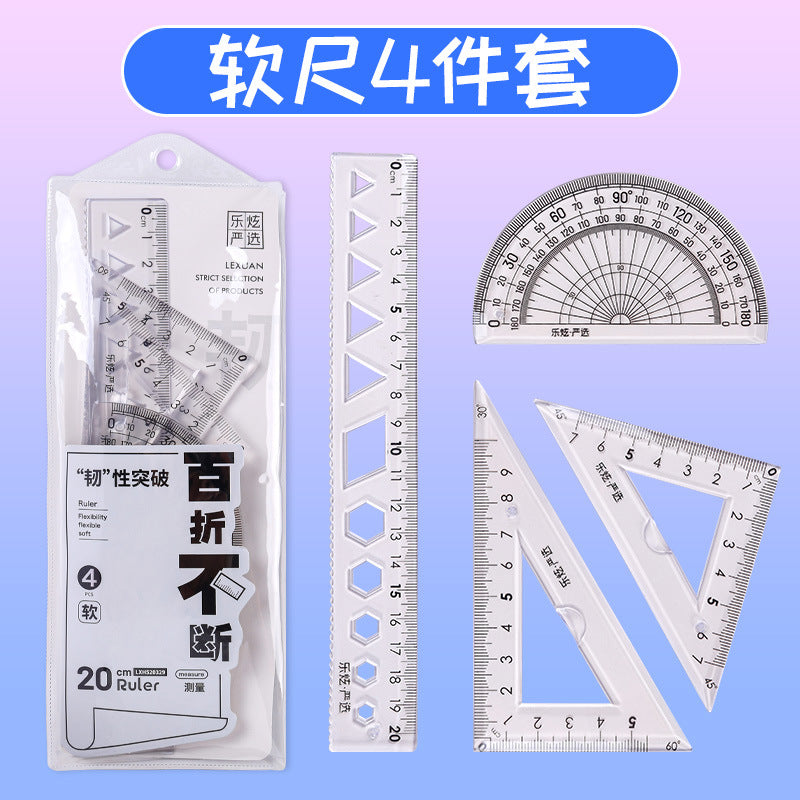 20cm Soft Ruler Four-Piece Set of Rulers for Students to Draw with Triangular Rulers and Protractors Multi-Specification Ruler Sets Wholesale