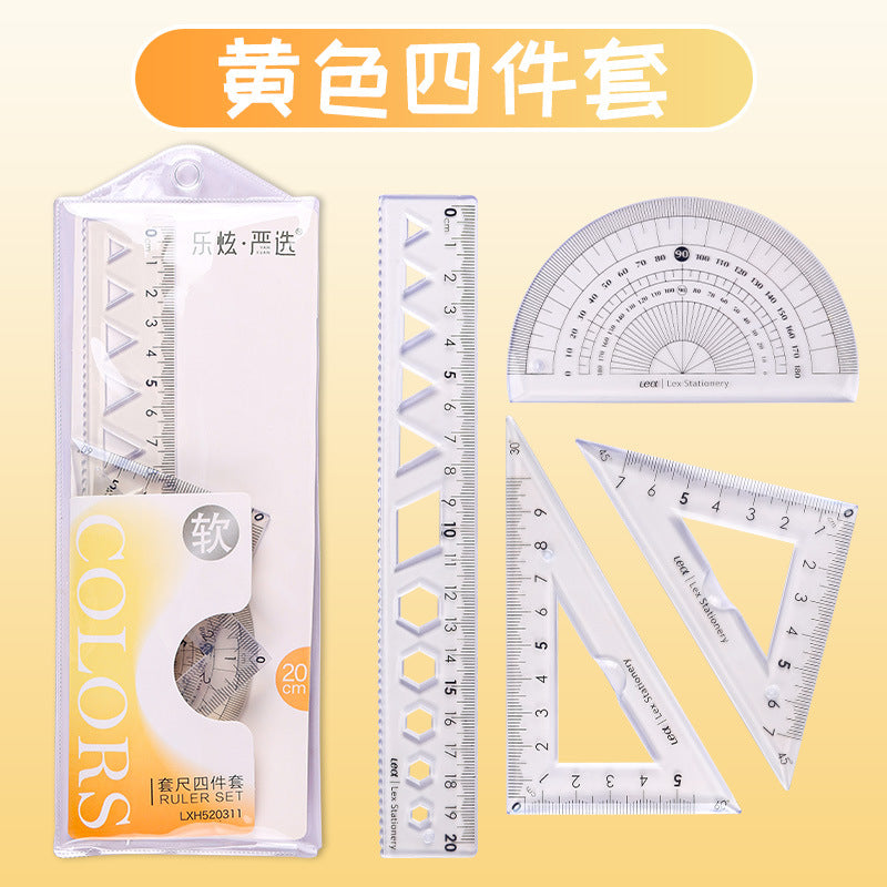 20cm Soft Ruler Four-Piece Set of Rulers for Students to Draw with Triangular Rulers and Protractors Multi-Specification Ruler Sets Wholesale