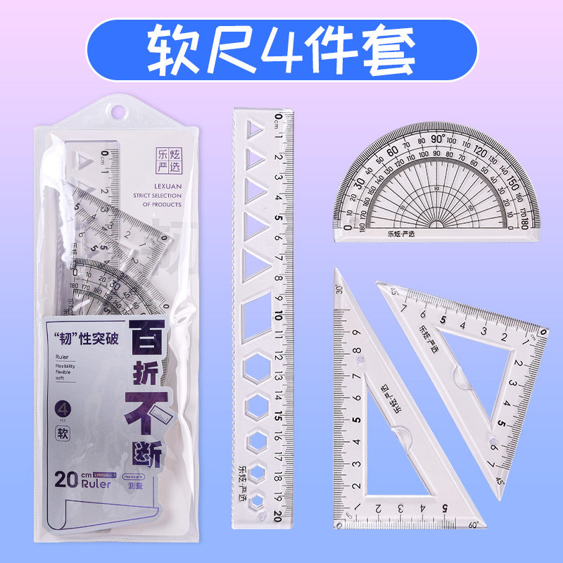 20cm Soft Ruler Four-Piece Set of Rulers for Students to Draw with Triangular Rulers and Protractors Multi-Specification Ruler Sets Wholesale