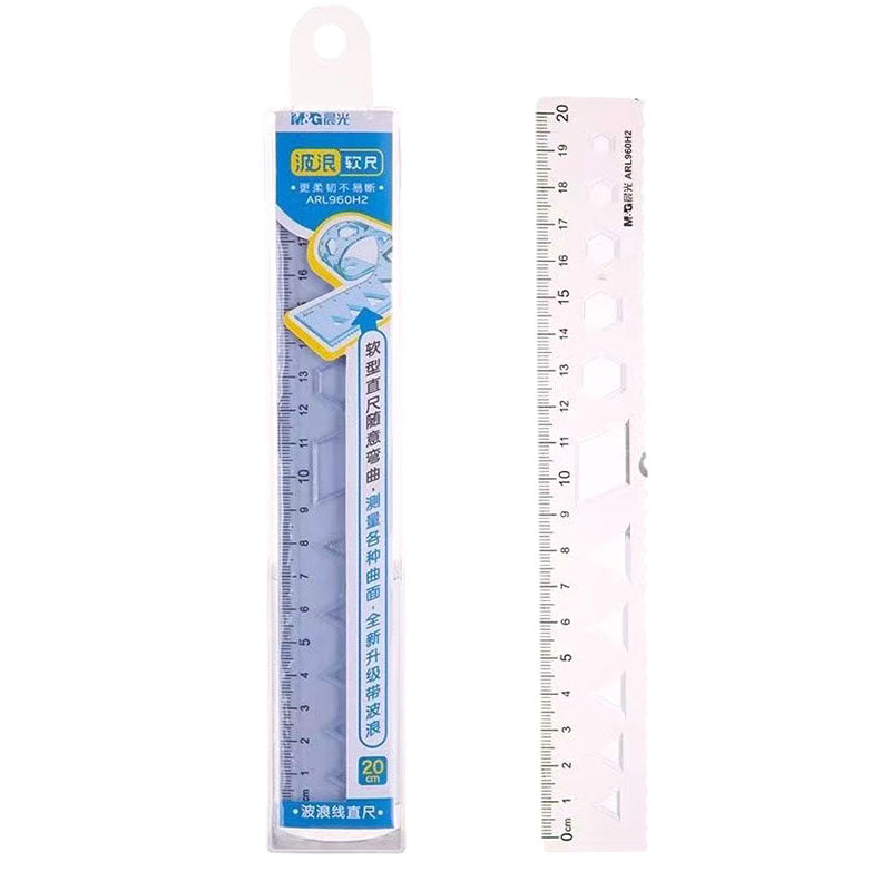 Morning Light Transparent Ruler Student Exam Drawing Measuring Ruler 15cm Wavy Soft Ruler Aluminum Alloy 20cm Plastic
