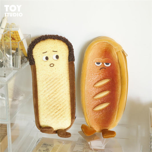 Plush Pencil Case in the Shape of a Toast Bread, Large Capacity, Cute and Creative Japanese-Style Stationery Box for Middle School Students