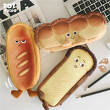 Plush Pencil Case in the Shape of a Toast Bread, Large Capacity, Cute and Creative Japanese-Style Stationery Box for Middle School Students