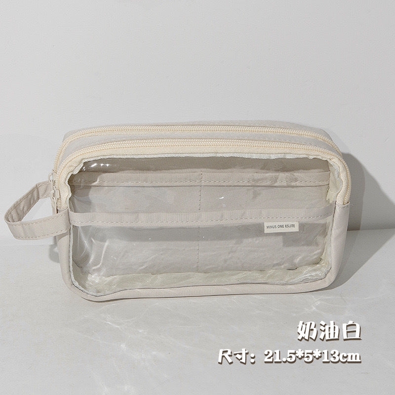 Portable Pencil Case with Large Capacity and Visible Window, Stationery Storage Bag, Ins-Style, Simple, Lightweight for Primary and Secondary Schools