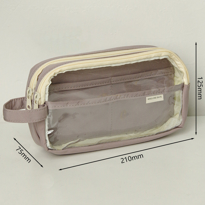 Portable Pencil Case with Large Capacity and Visible Window, Stationery Storage Bag, Ins-Style, Simple, Lightweight for Primary and Secondary Schools