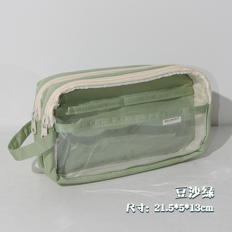 Portable Pencil Case with Large Capacity and Visible Window, Stationery Storage Bag, Ins-Style, Simple, Lightweight for Primary and Secondary Schools