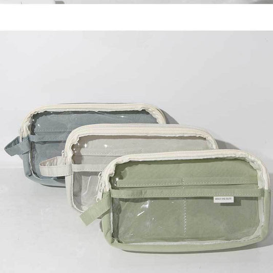 Portable Pencil Case with Large Capacity and Visible Window, Stationery Storage Bag, Ins-Style, Simple, Lightweight for Primary and Secondary Schools