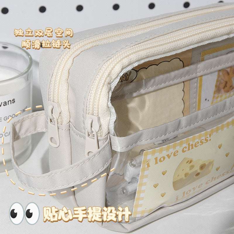 Portable Pencil Case with Large Capacity and Visible Window, Stationery Storage Bag, Ins-Style, Simple, Lightweight for Primary and Secondary Schools