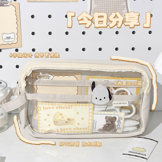 Portable Pencil Case with Large Capacity and Visible Window, Stationery Storage Bag, Ins-Style, Simple, Lightweight for Primary and Secondary Schools